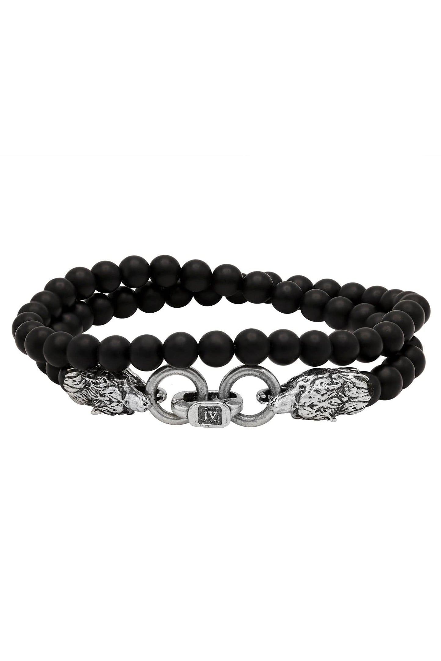 JOHN VARVATOS-Wolf Head Onyx Strand Bracelet-SILVER