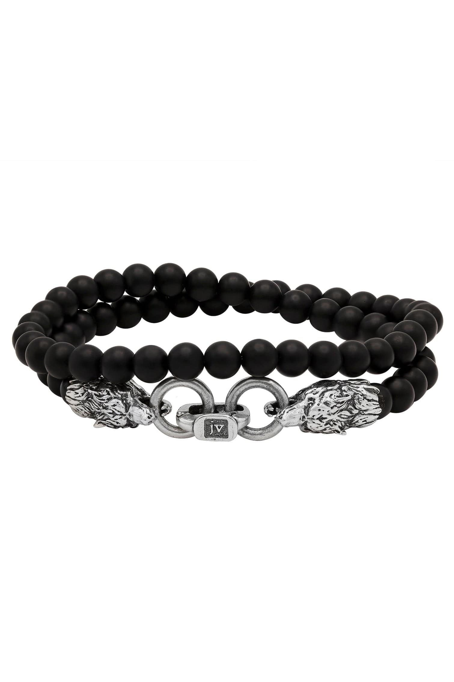JOHN VARVATOS-Wolf Head Onyx Strand Bracelet-SILVER