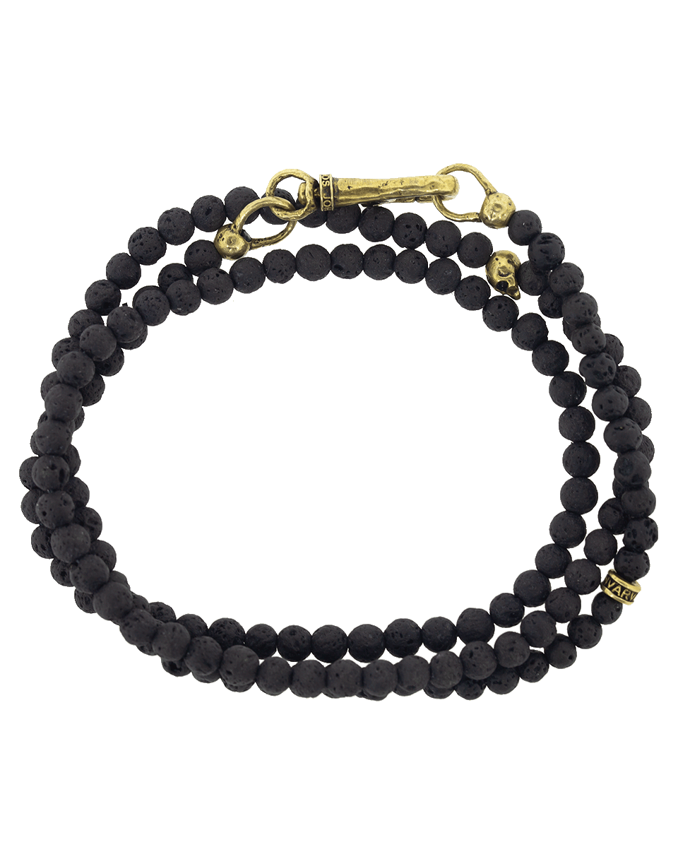 JOHN VARVATOS-Lava Bead and Brass Skull Necklace-BRASS