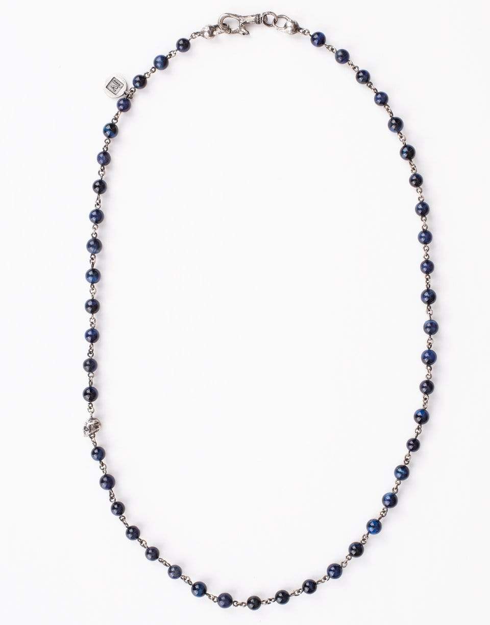 JOHN VARVATOS-Blue Tigers Eye Bead Necklace-SILVER