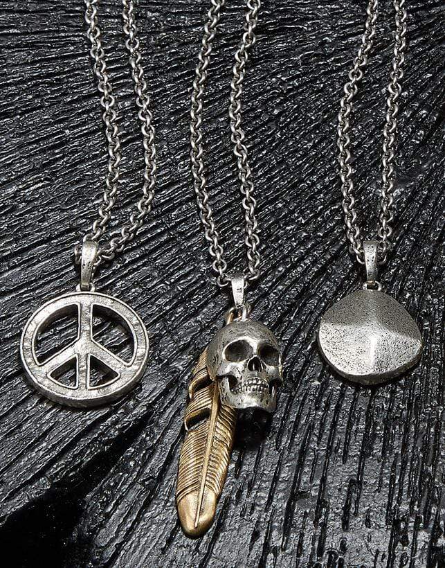 JOHN VARVATOS-Distressed Peace Sign Necklace-SILVER
