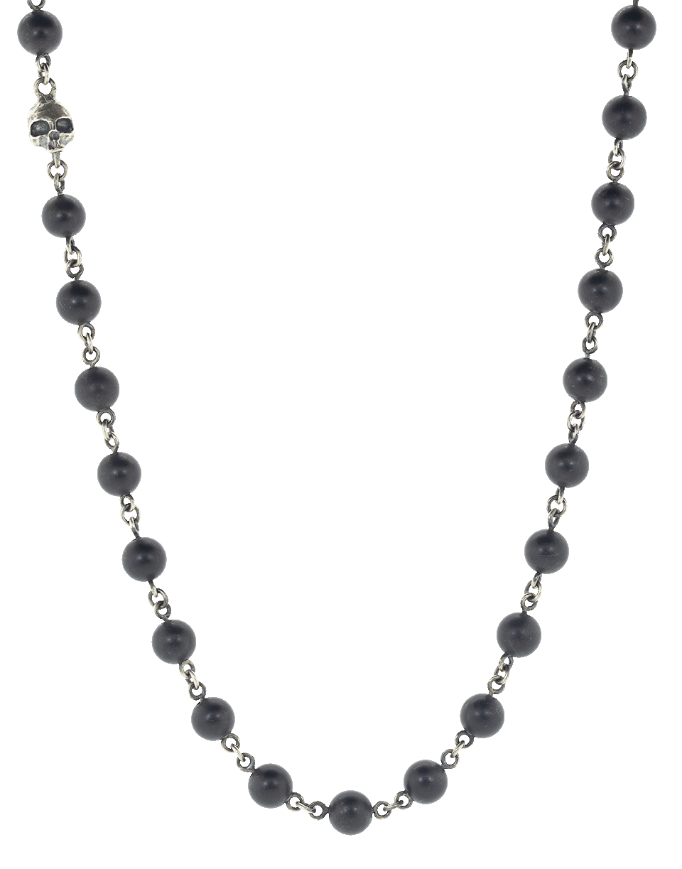 JOHN VARVATOS-Onyx and Silver Skull Bead Necklace-SILVER
