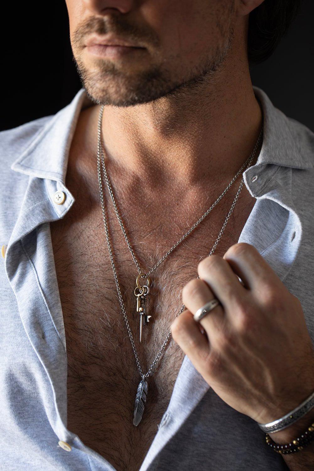 JOHN VARVATOS-Single Medium Feather Pendant Necklace-SILVER