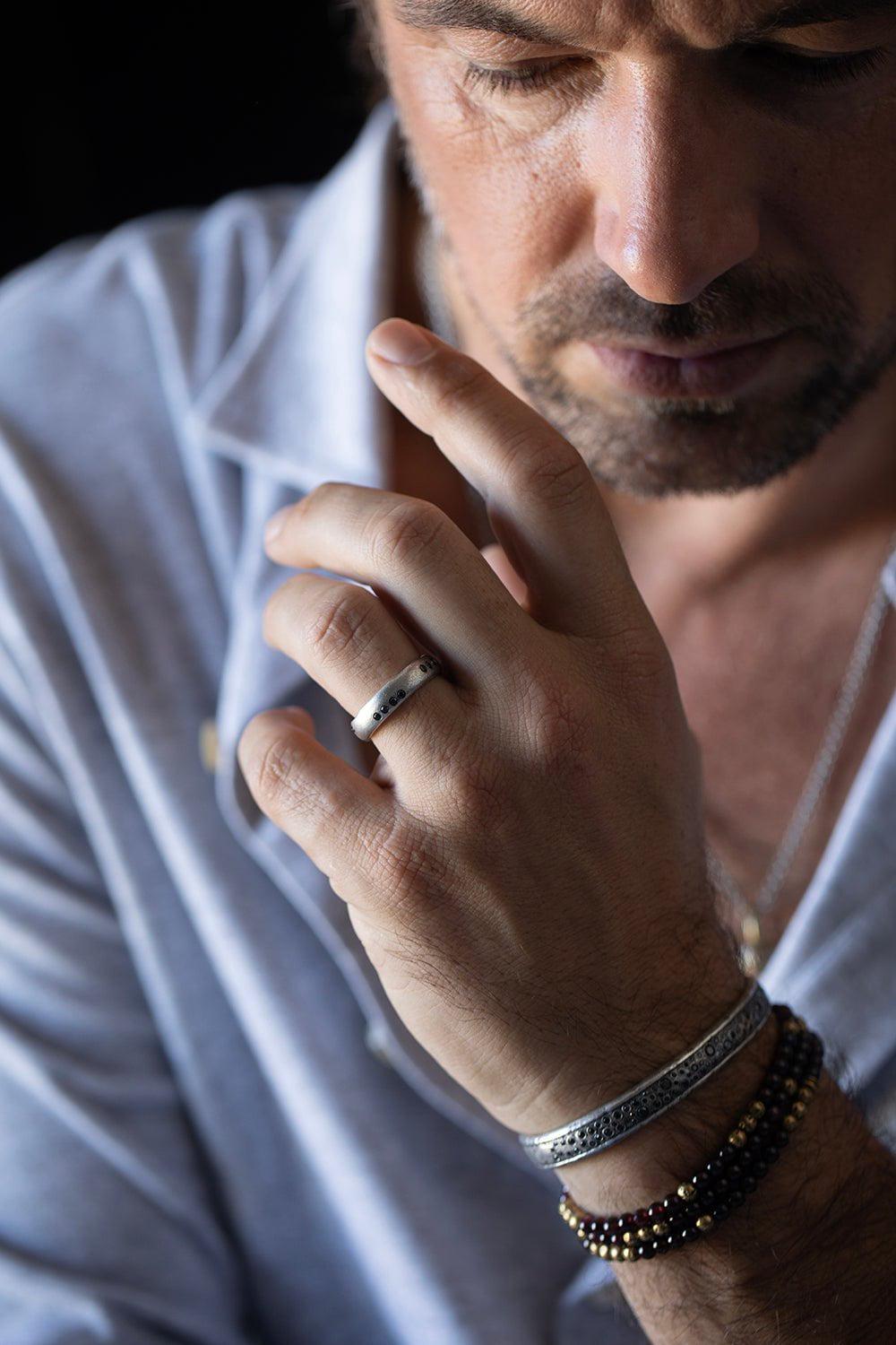 JOHN VARVATOS-Black Diamond Ring-SILVER