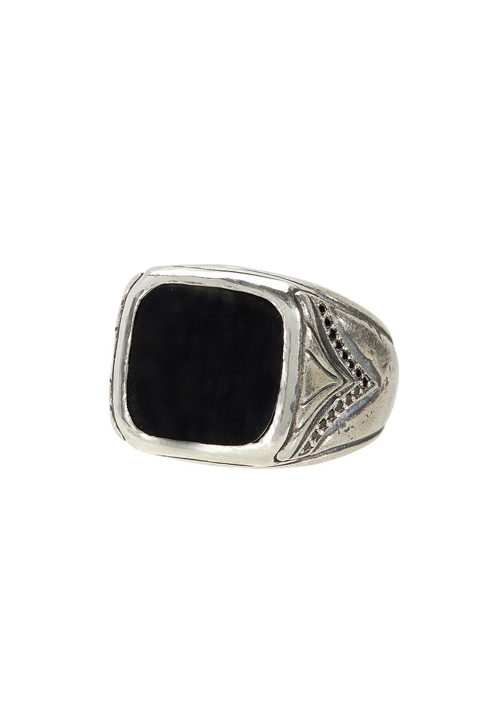 JOHN VARVATOS-Black Diamond Signet Ring-SILVER