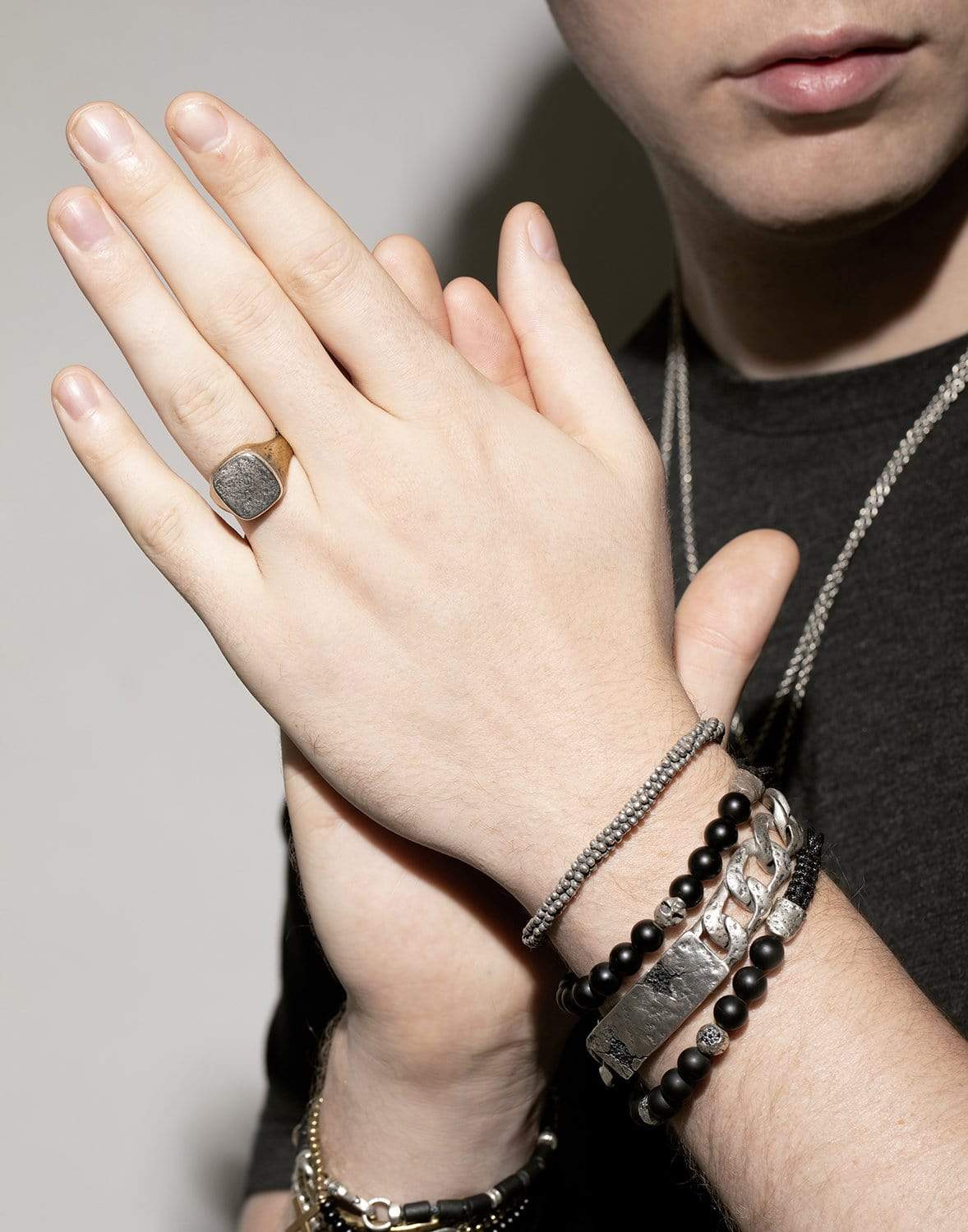 JOHN VARVATOS-Distressed Brass and Silver Signet Ring-SILVER