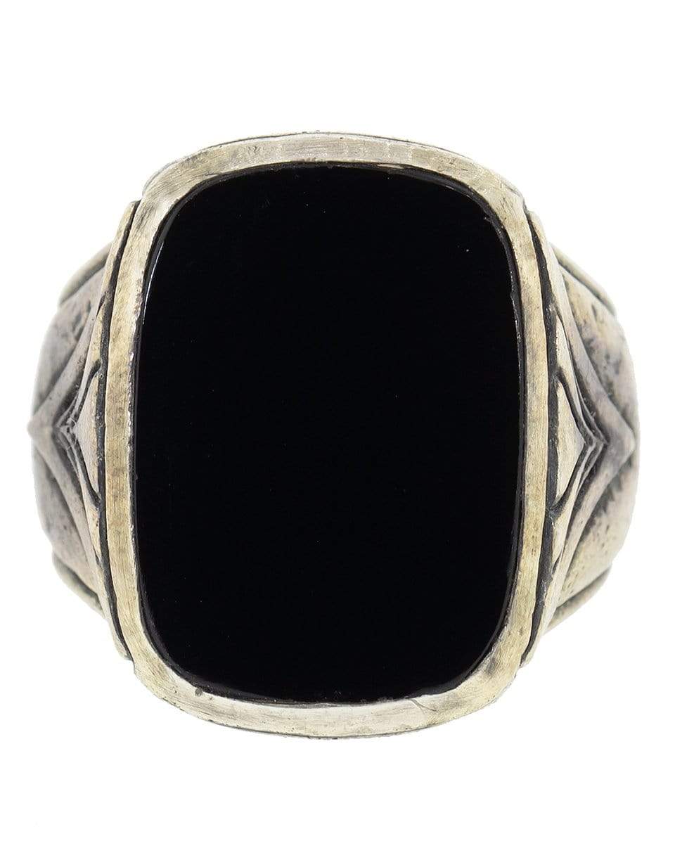 JOHN VARVATOS-Rectangular Black Onyx Ring-SILVER