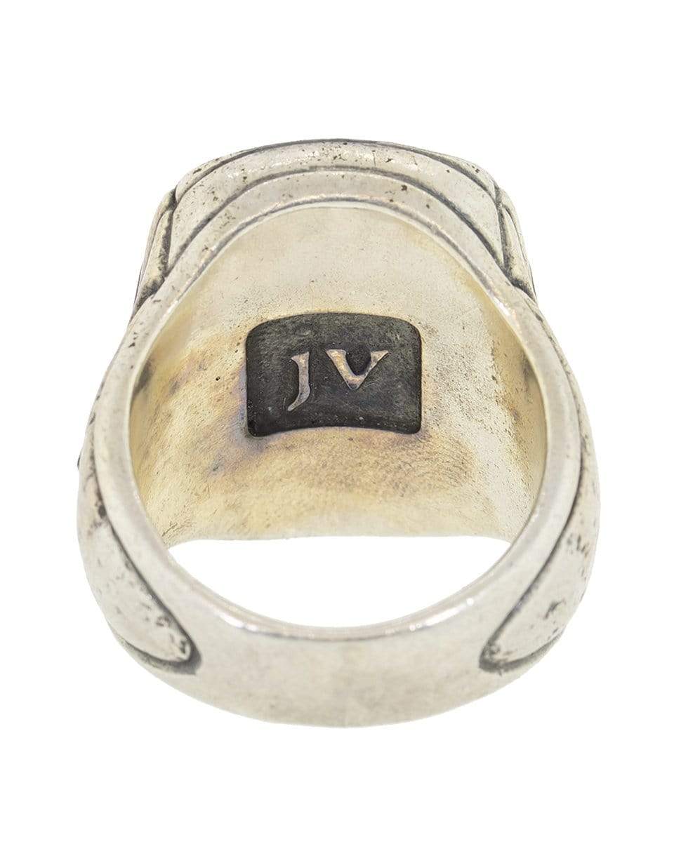 JOHN VARVATOS-Rectangular Black Onyx Ring-SILVER