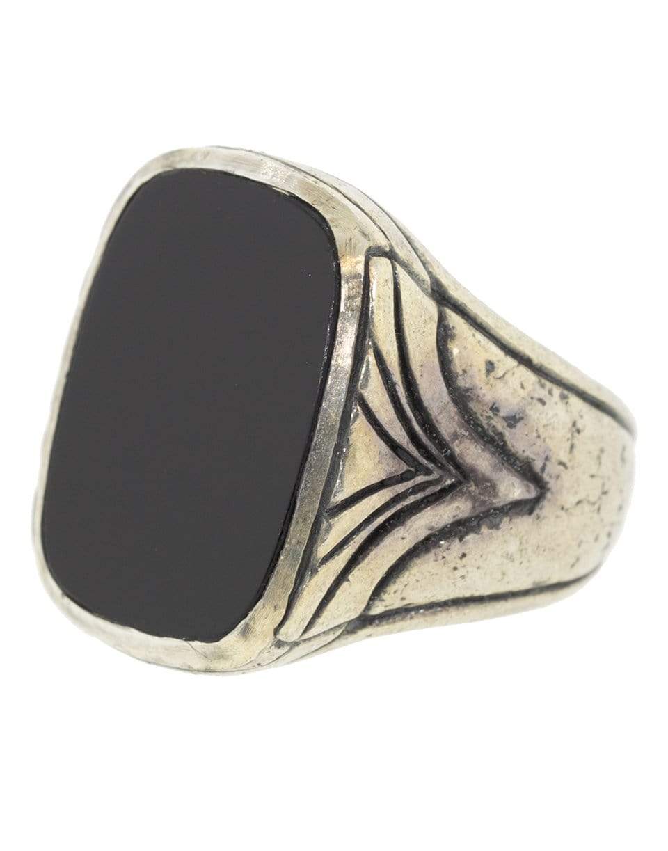 JOHN VARVATOS-Rectangular Black Onyx Ring-SILVER