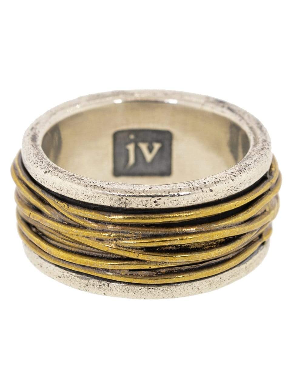 JOHN VARVATOS-Brass Center Two Tone Silver Ring-SILVER