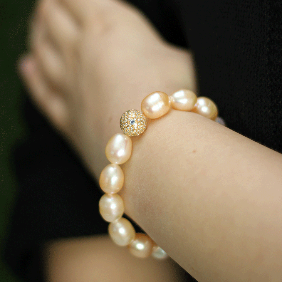 JORDAN ALEXANDER-Pearl And Diamond Bead Bracelet-ROSE GOLD