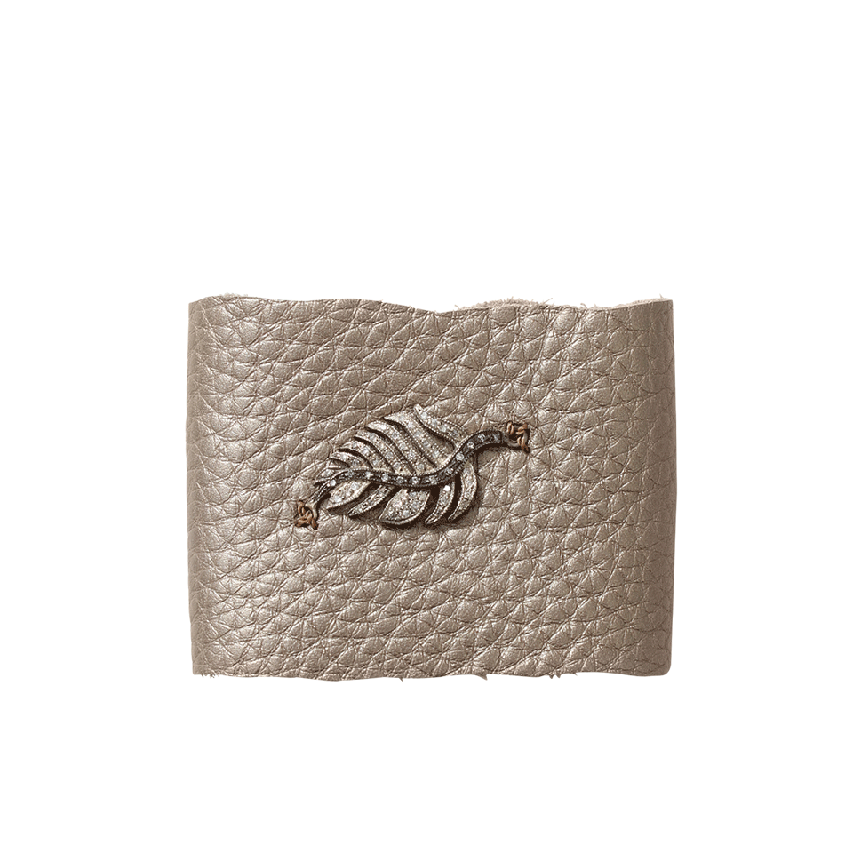 JORDAN ALEXANDER-Diamond Pave Leaf Leather Bracelet-SILVER