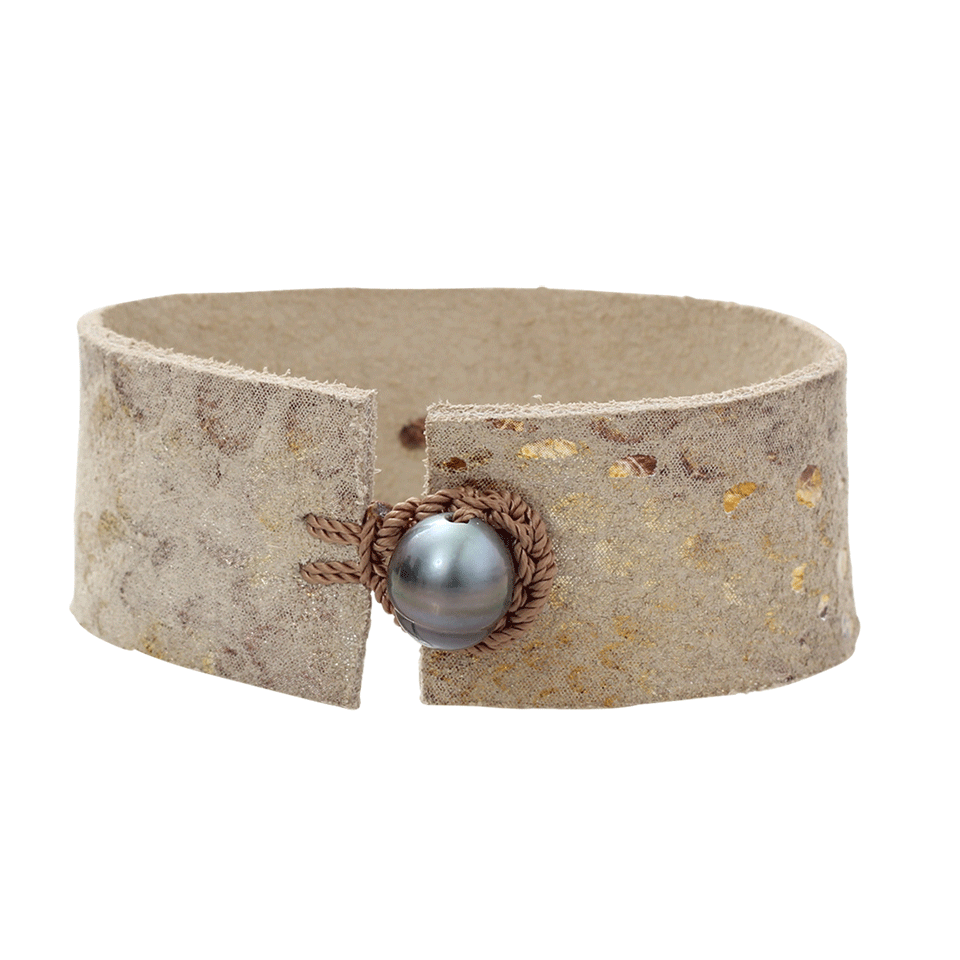 JORDAN ALEXANDER-Pearl Slice Leather Bracelet-YELLOW GOLD