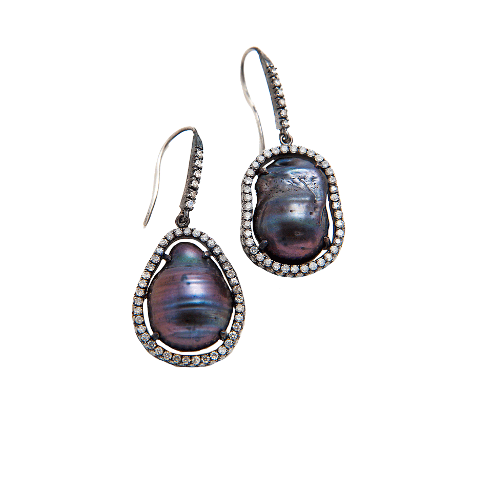 JORDAN ALEXANDER-Pearl-Slice and Pave Earrings-NVY/SLVR