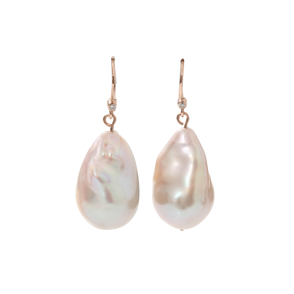 JORDAN ALEXANDER-Beige Pearl And Diamond Drop Earrings-ROSE GOLD