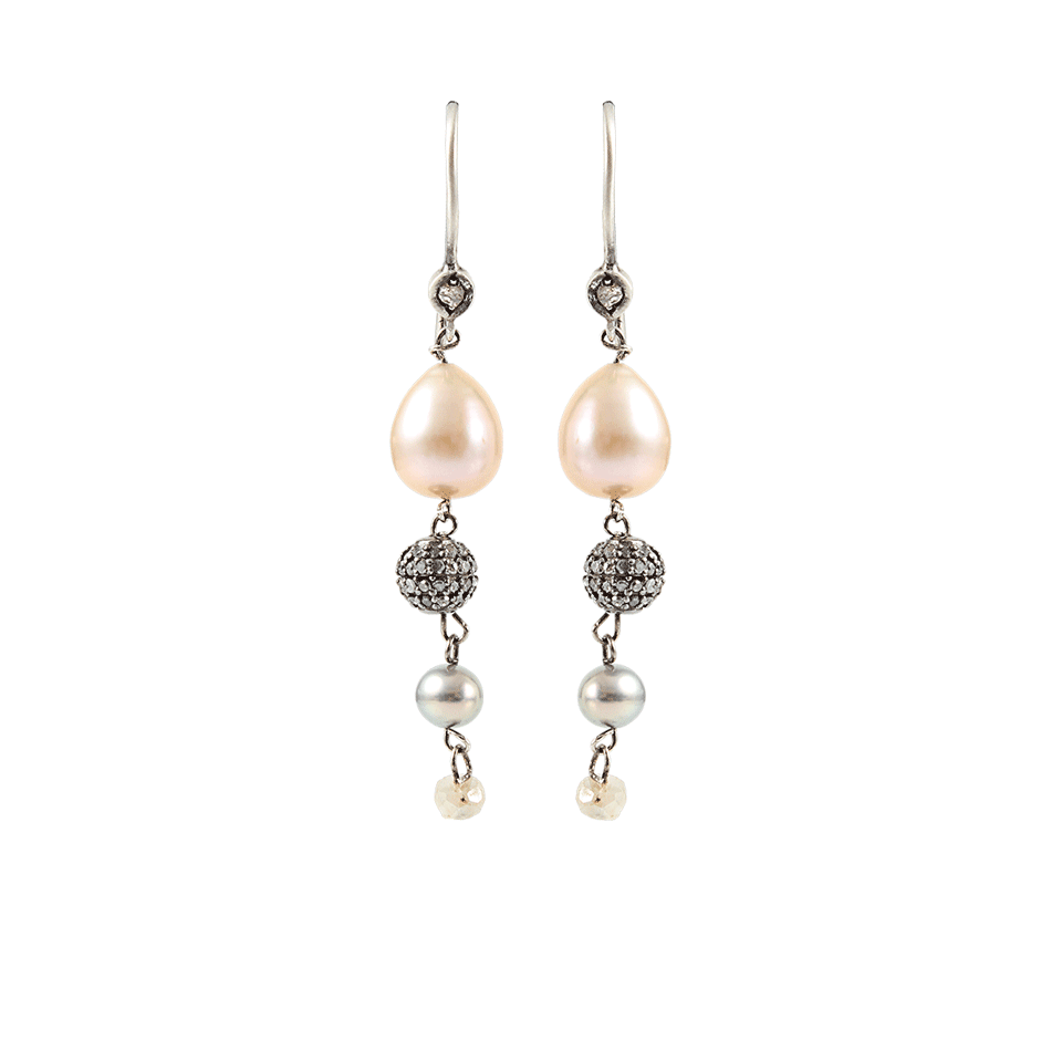 JORDAN ALEXANDER-Pearl Diamond Sapphire Bead Earrings-SILVER