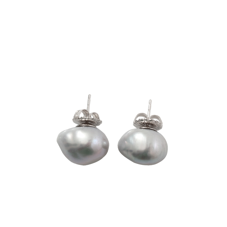 JORDAN ALEXANDER-Silver Baroque Pearl Stud Earrings-WHITE GOLD