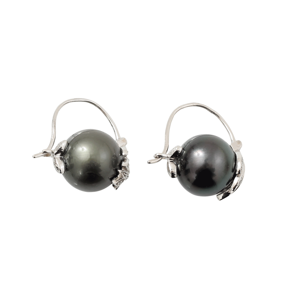 JORDAN ALEXANDER-Tahitian Pearl And Diamond Leaf Earrings-WHITE GOLD