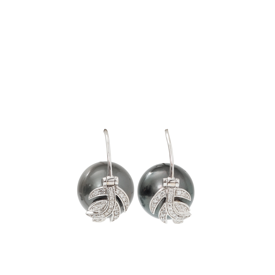 JORDAN ALEXANDER-Tahitian Pearl And Diamond Leaf Earrings-WHITE GOLD