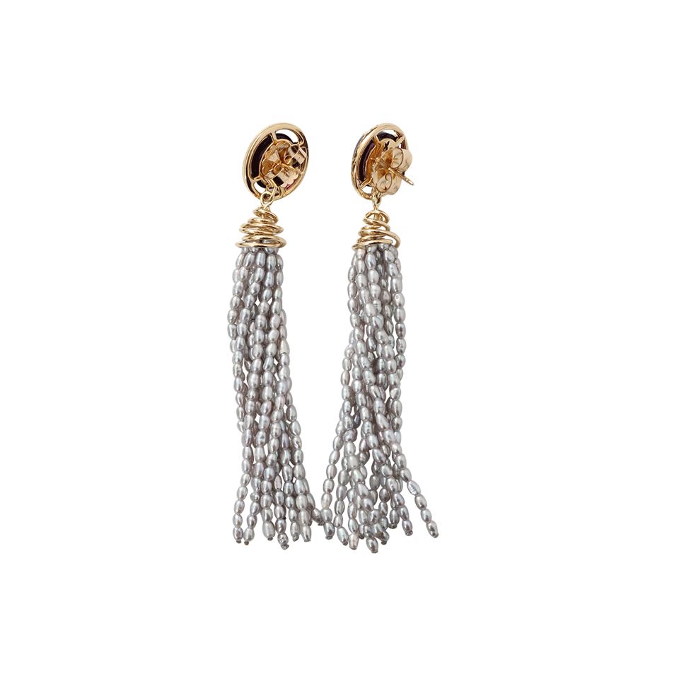 JORDAN ALEXANDER-Amethyst And Pearl Tassel Earrings-YELLOW GOLD