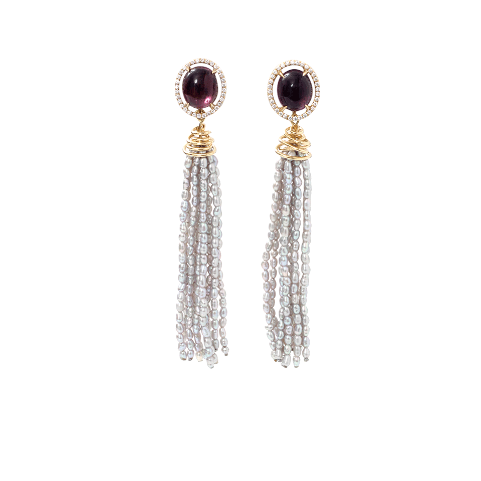 JORDAN ALEXANDER-Amethyst And Pearl Tassel Earrings-YELLOW GOLD