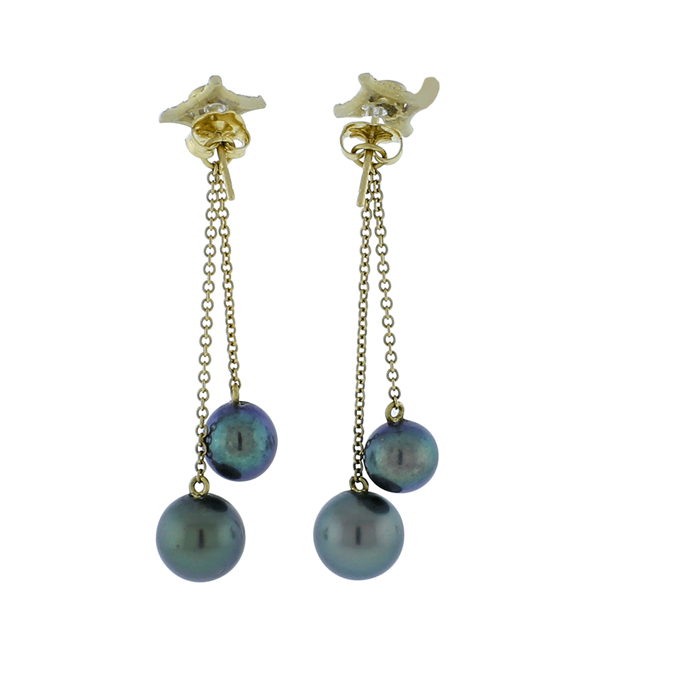 JORDAN ALEXANDER-Diamond Pave Motif And Tahitian Pearl Drop Earrings-YELLOW GOLD