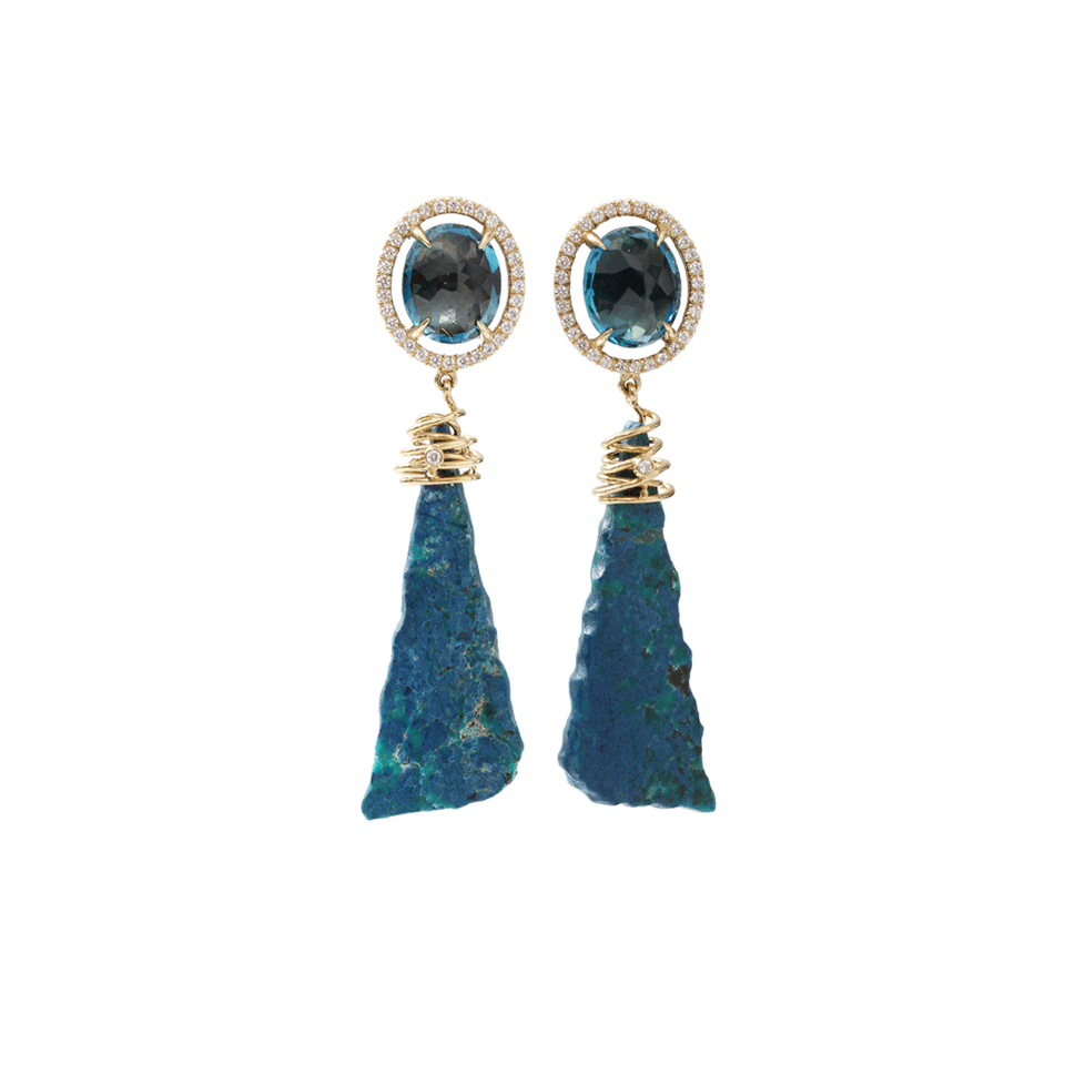 JORDAN ALEXANDER-Raw Azurite Drop Earrings-YELLOW GOLD