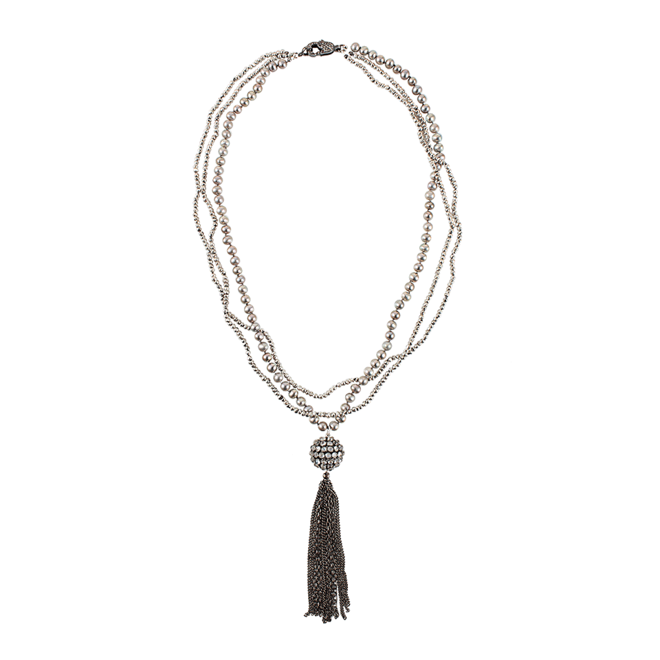 JORDAN ALEXANDER-Pearl on Pyrite with Moonstone and Silver Tassel Necklace-SILVER