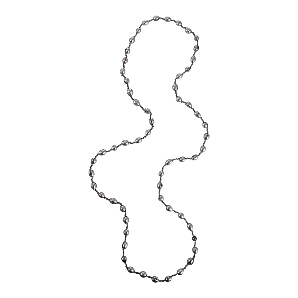 JORDAN ALEXANDER-Silver Pearl Necklace on Knotted Grey Thread-SILVER