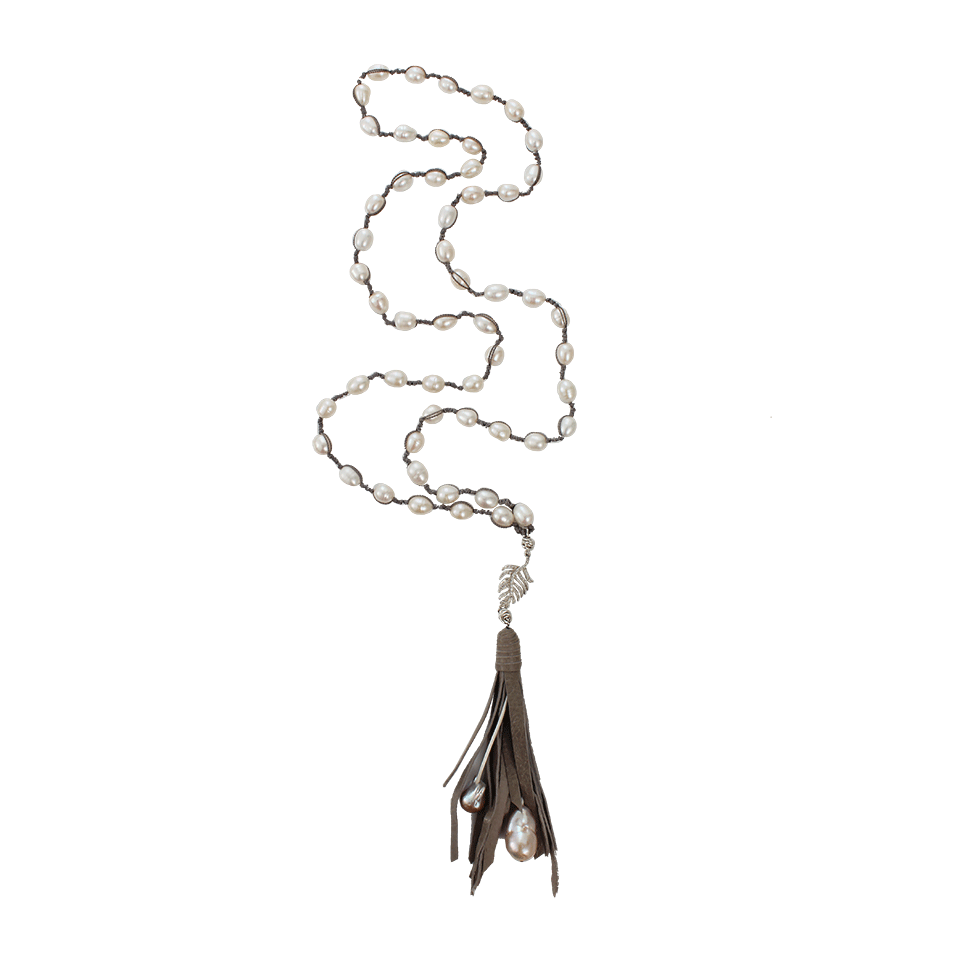 JORDAN ALEXANDER-White Pearl Knotted Grey Necklace-SILVER