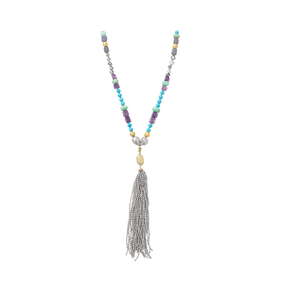JORDAN ALEXANDER-Mixed Gem Pearl Tassel Necklace-YELLOW GOLD