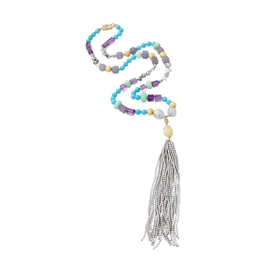 JORDAN ALEXANDER-Mixed Gem Pearl Tassel Necklace-YELLOW GOLD