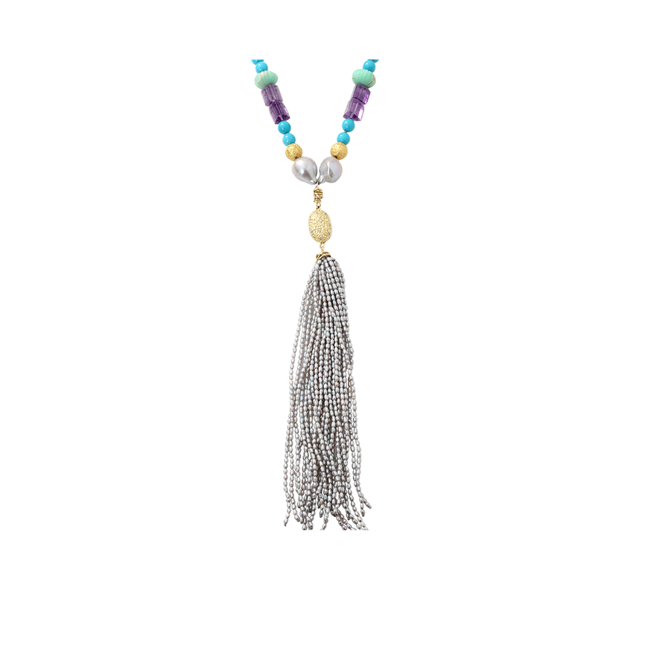 JORDAN ALEXANDER-Mixed Gem Pearl Tassel Necklace-YELLOW GOLD