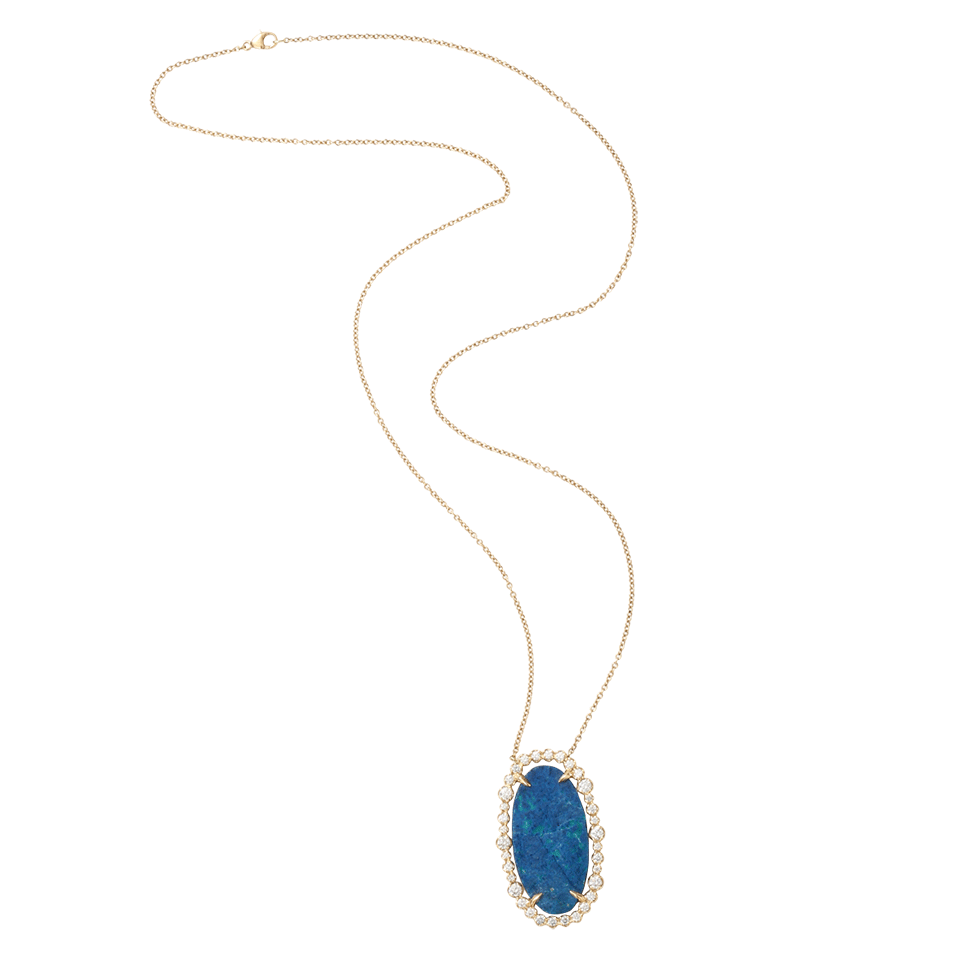 JORDAN ALEXANDER-Raw Azurite Oval Pendant Necklace-YELLOW GOLD