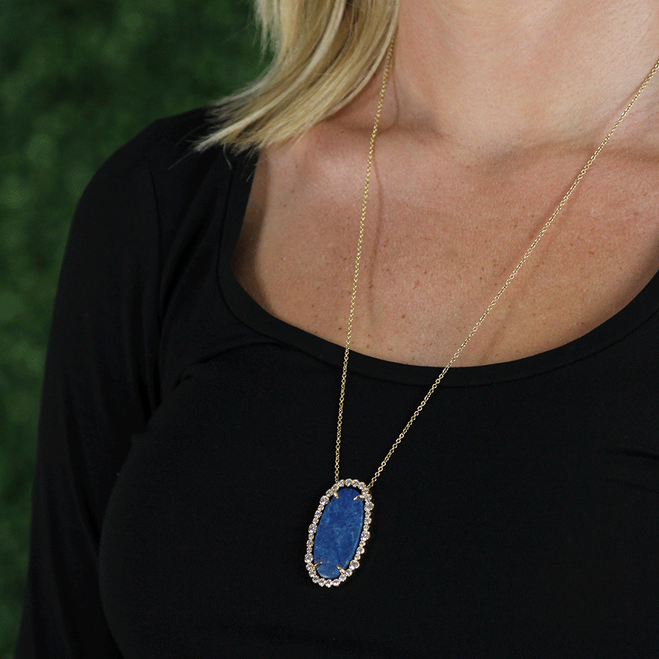 JORDAN ALEXANDER-Raw Azurite Oval Pendant Necklace-YELLOW GOLD