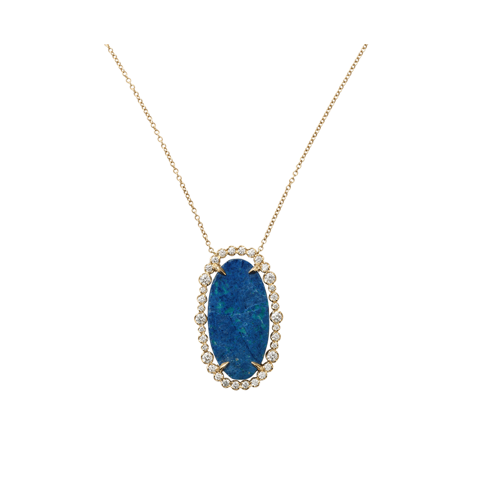 JORDAN ALEXANDER-Raw Azurite Oval Pendant Necklace-YELLOW GOLD