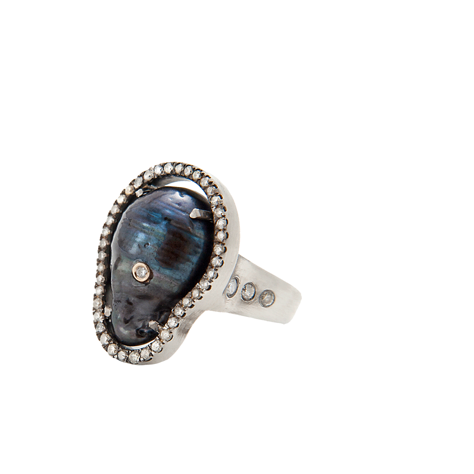 JORDAN ALEXANDER-Diamond-Stud and Pearl-Slice Ring-NVY/SLVR