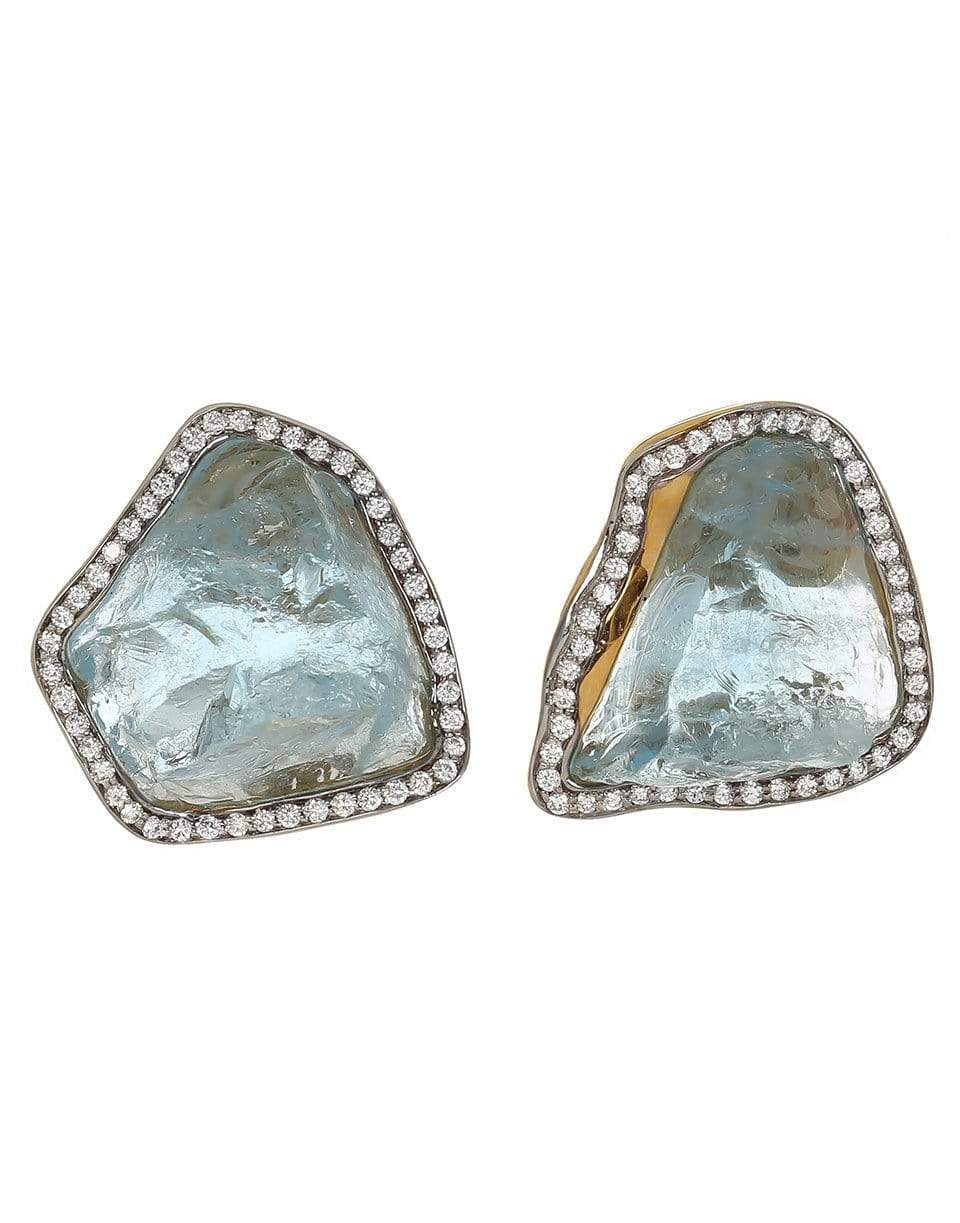 JORGE ADELER-Raw Aquamarine and Diamond Studs-YELLOW GOLD