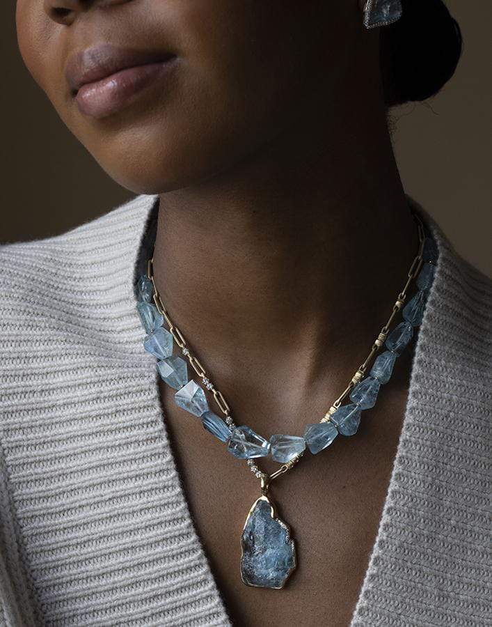JORGE ADELER-Aquamarine Bead Necklace-YELLOW GOLD