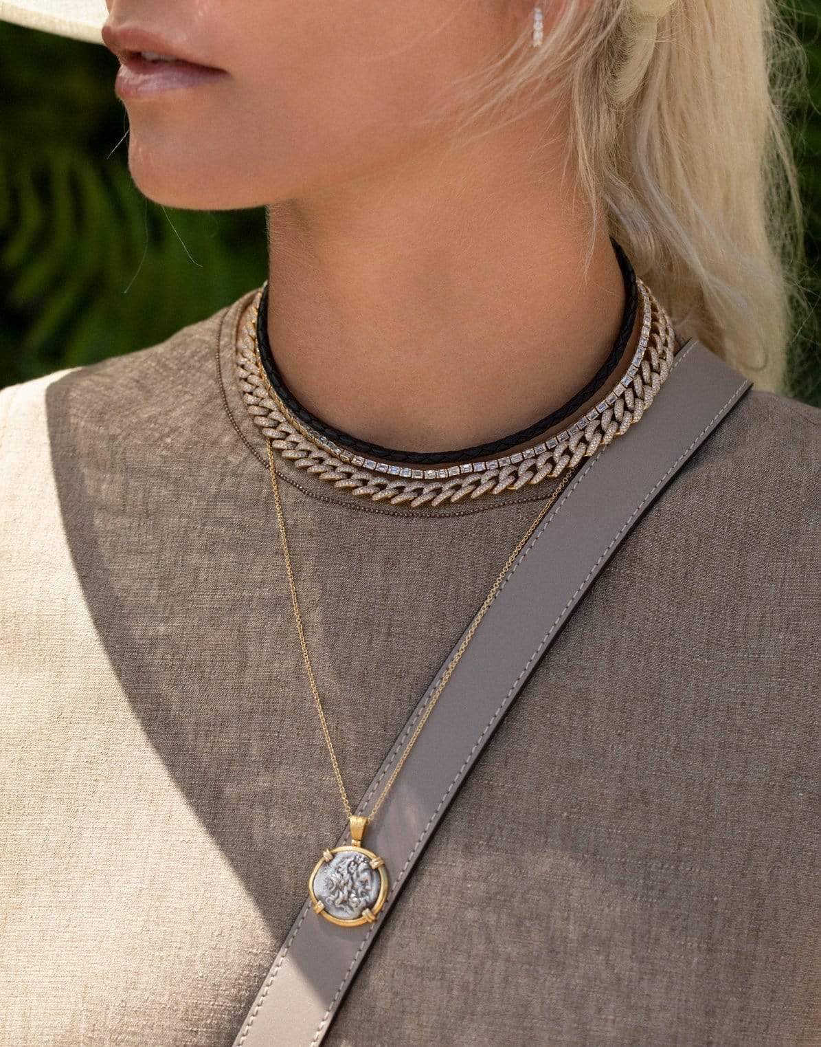 JORGE ADELER-Braided Black Leather Cord Necklace-YELLOW GOLD