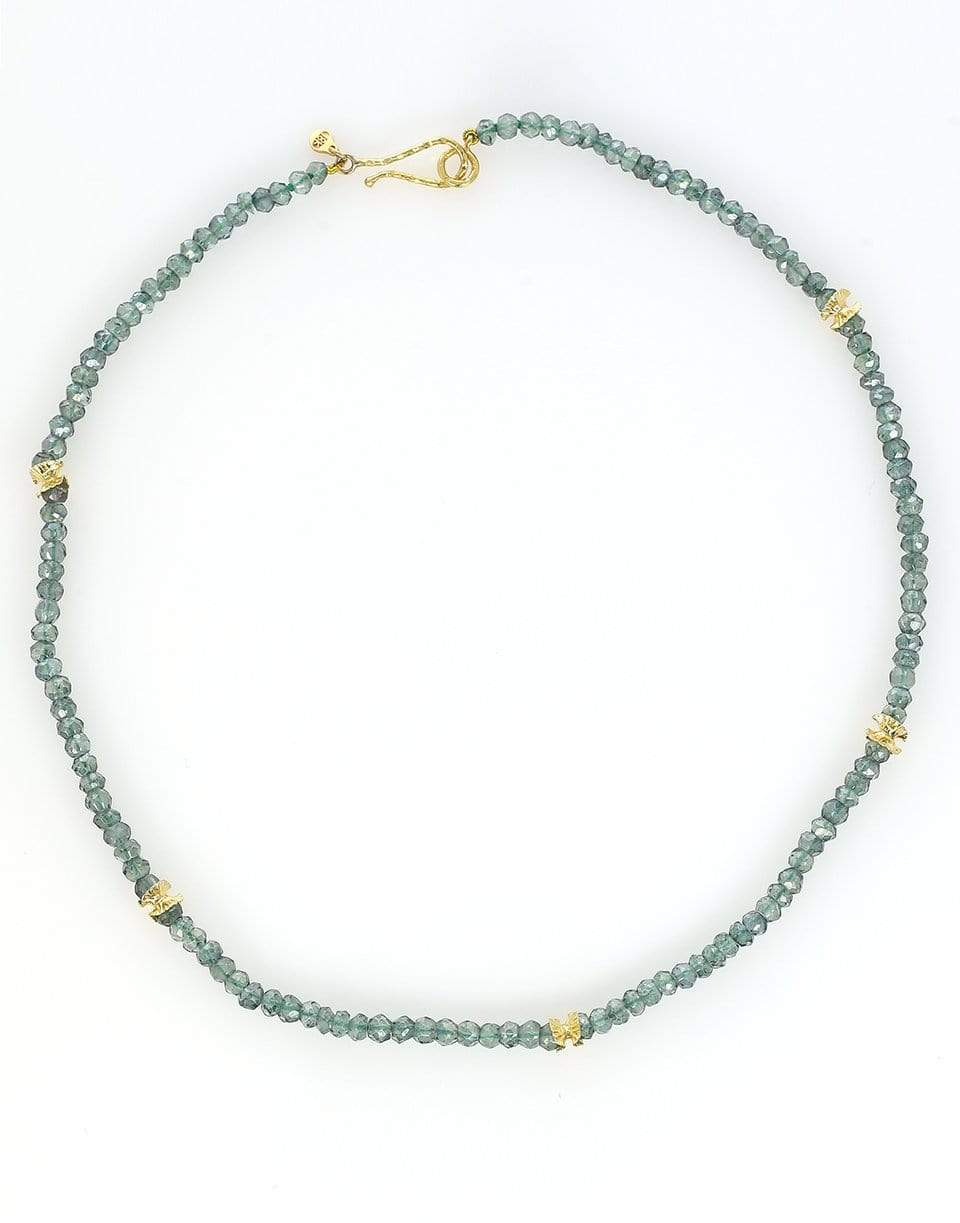 JORGE ADELER-Green Quartz and Gold Bead Hammered Hook Necklace-YELLOW GOLD