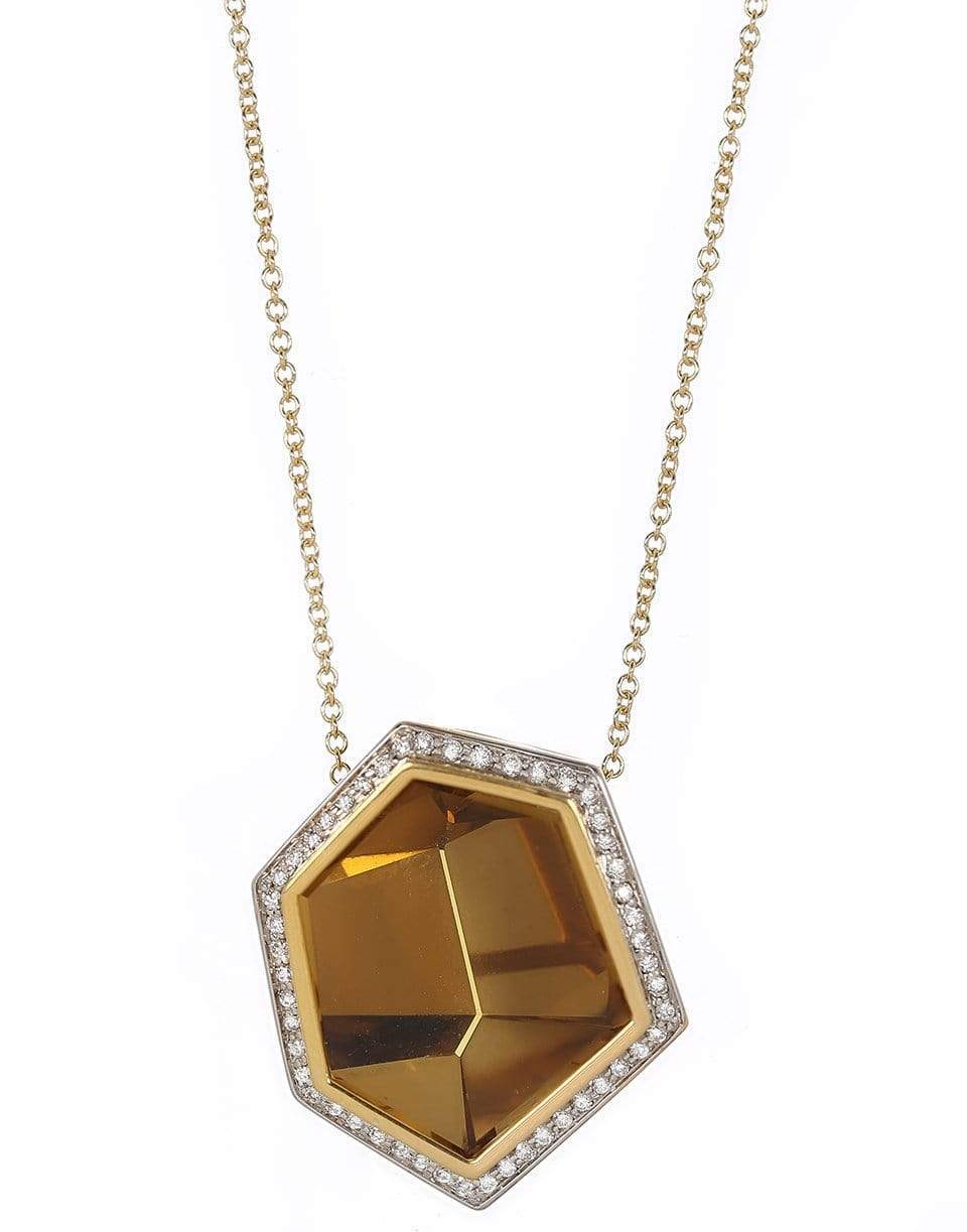 JORGE ADELER-Mirror Cut Citrine Hexagon Diamond Halo Necklace-YELLOW GOLD