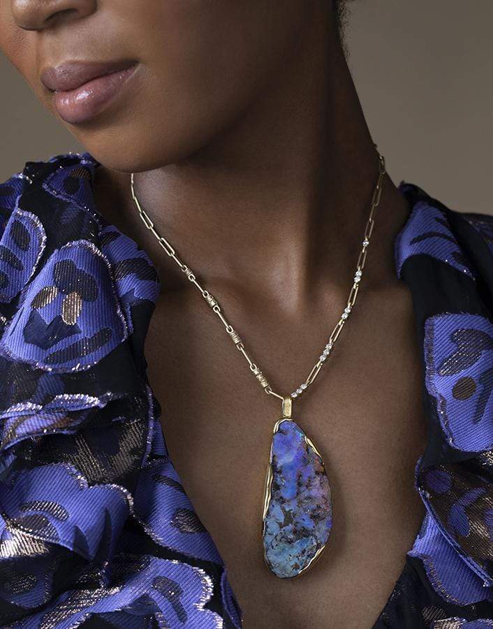 JORGE ADELER-Purple Boulder Opal and Diamond Pendant-YELLOW GOLD