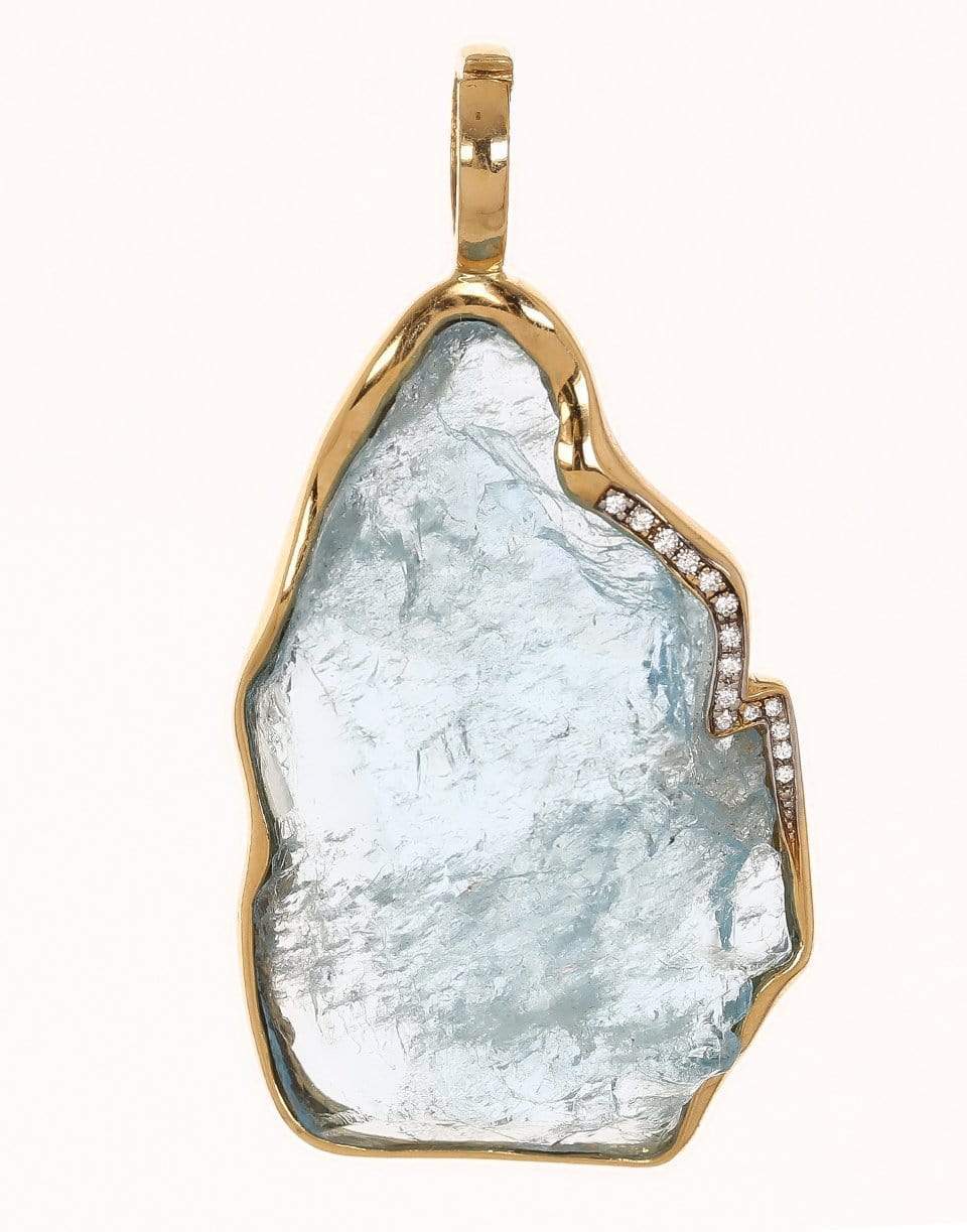 JORGE ADELER-Raw Aquamarine and Diamond Pendant-YELLOW GOLD