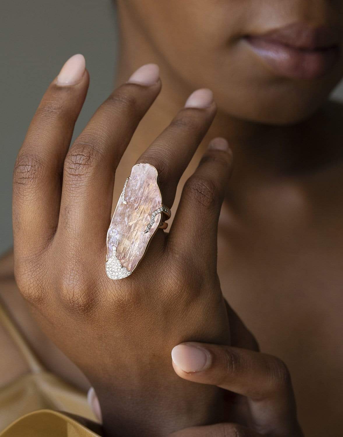 JORGE ADELER-Raw Kunzite and Diamond Ring-ROSE GOLD