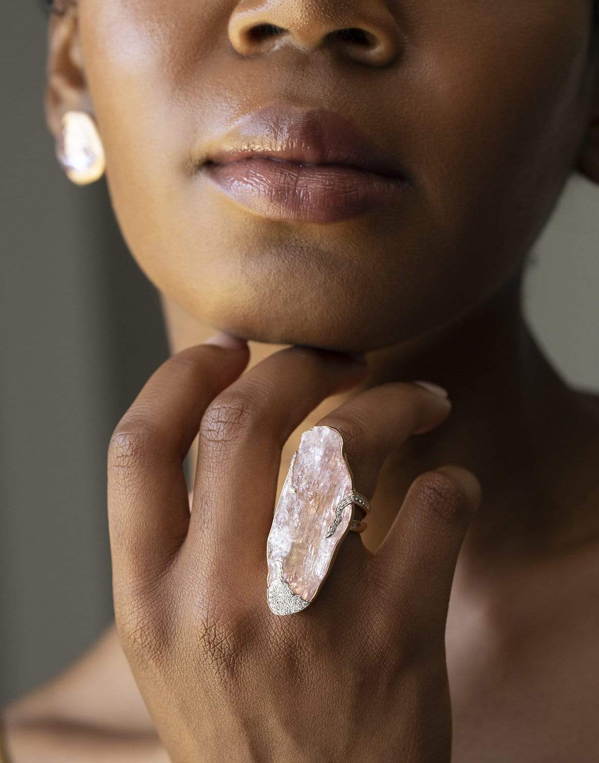 JORGE ADELER-Raw Kunzite and Diamond Ring-ROSE GOLD