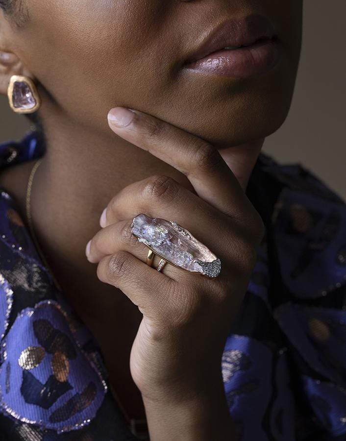 JORGE ADELER-Raw Kunzite and Diamond Ring-ROSE GOLD