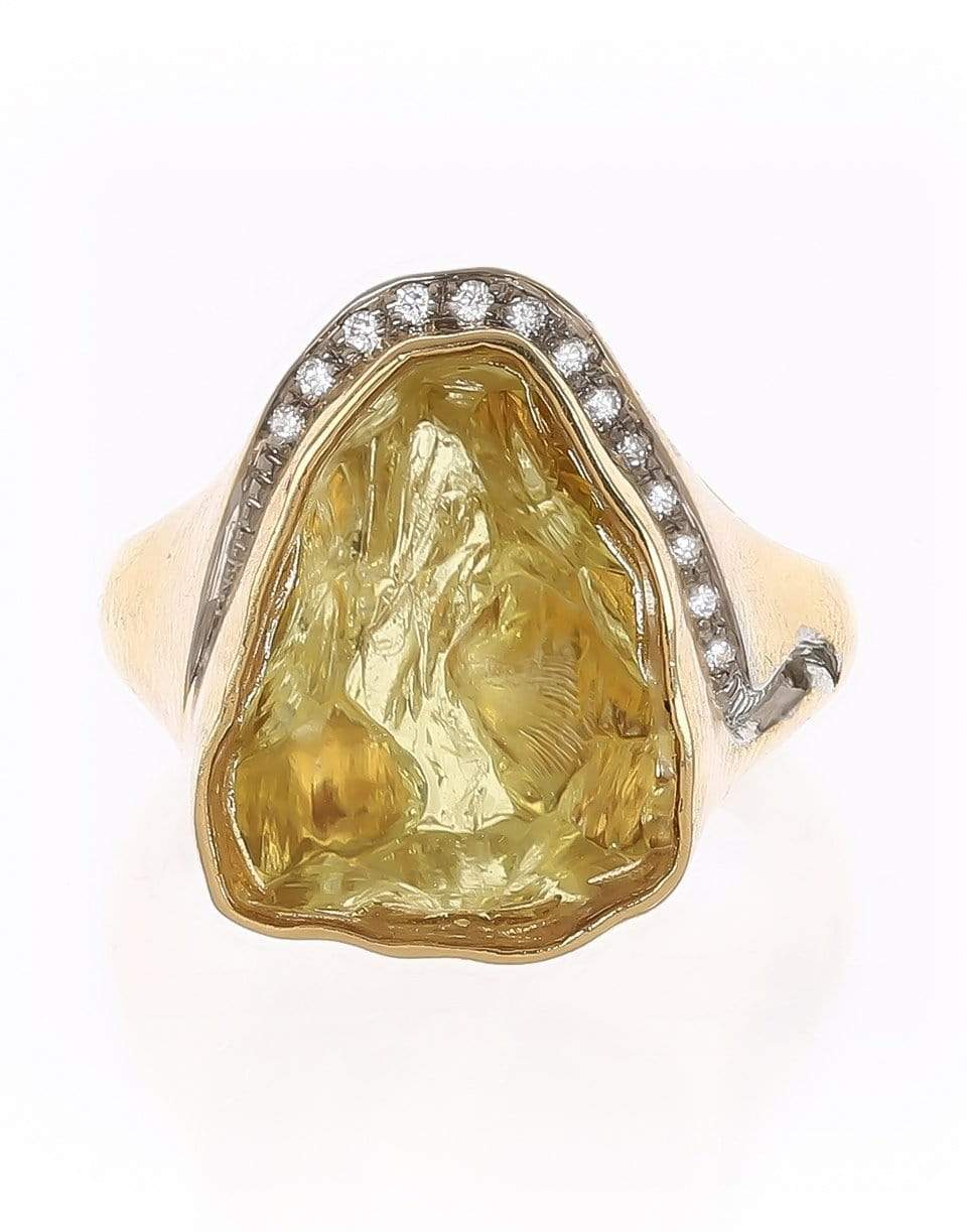 JORGE ADELER-Lemon Quartz and Diamond Ring-YELLOW GOLD