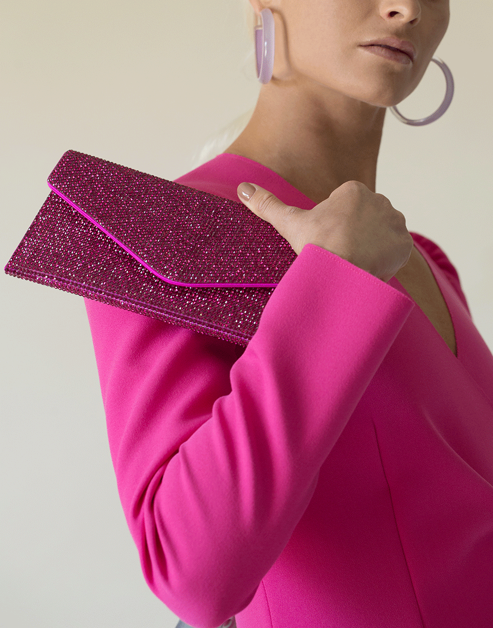 JUDITH LEIBER-Envelope Fuchsia Crystal Clutch-FUCHSIA