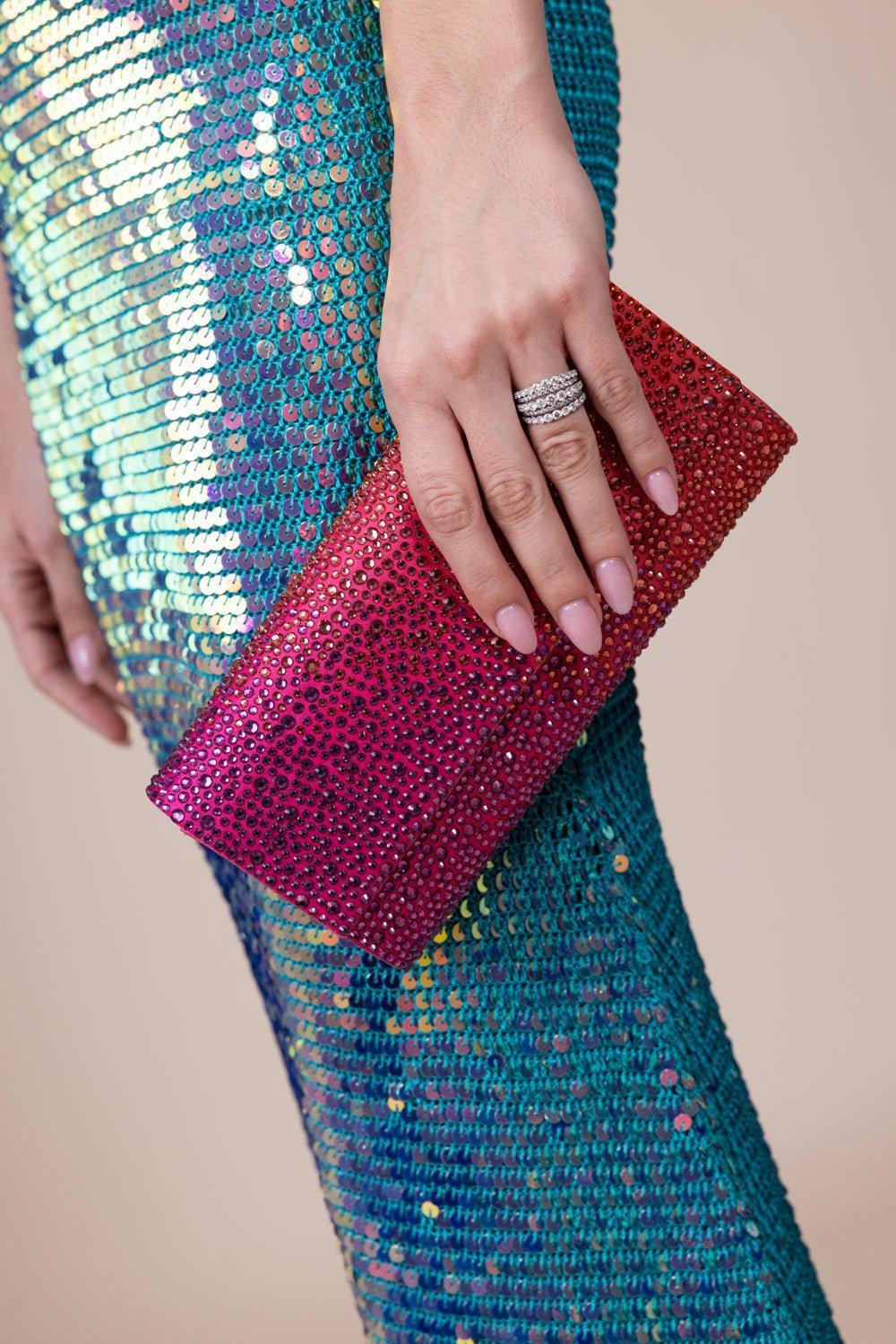 JUDITH LEIBER-Perry Crystal Caviar Clutch-GRDNTFLA